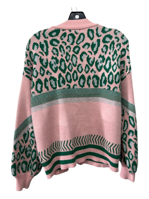 En Creme Size S Pink & Green Viscose & Polyester Animal Print 2 button Sweater Pink & Green / S