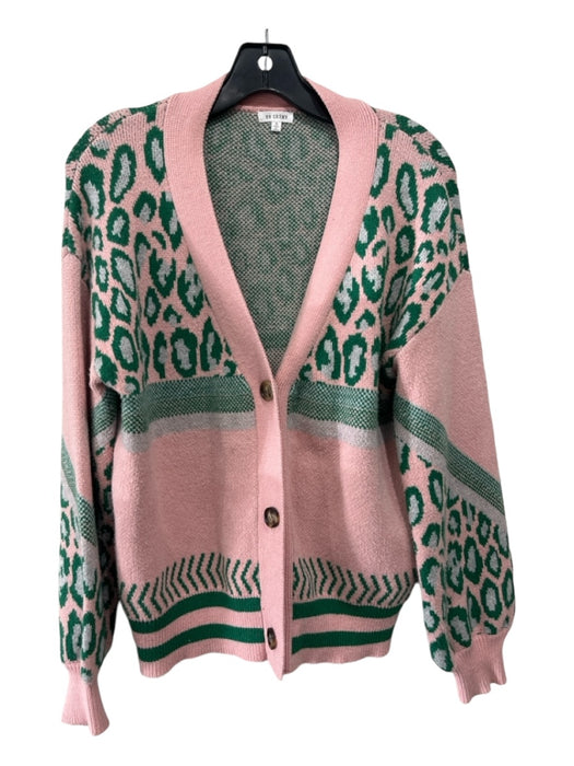 En Creme Size S Pink & Green Viscose & Polyester Animal Print 2 button Sweater Pink & Green / S