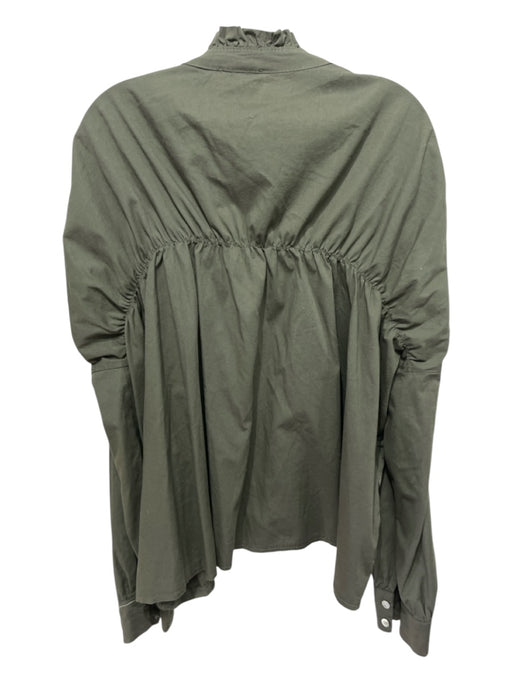 Sofia Size Est L Army Green Cotton Gathered Long Sleeve Ruffle collar Top Army Green / Est L