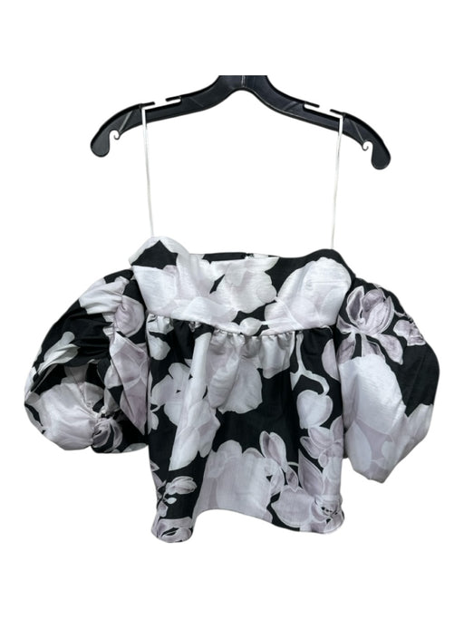 Kika Vargas Size M Black, White, Pink Polyester Blend floral print Back Zip Top Black, White, Pink / M