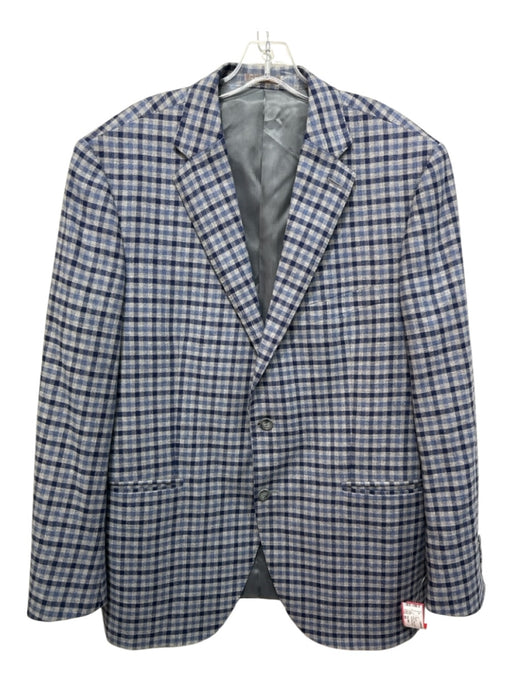 Peter Millar Gray & Blue Wool Plaid 2 Button Men's Blazer Gray & Blue / 44