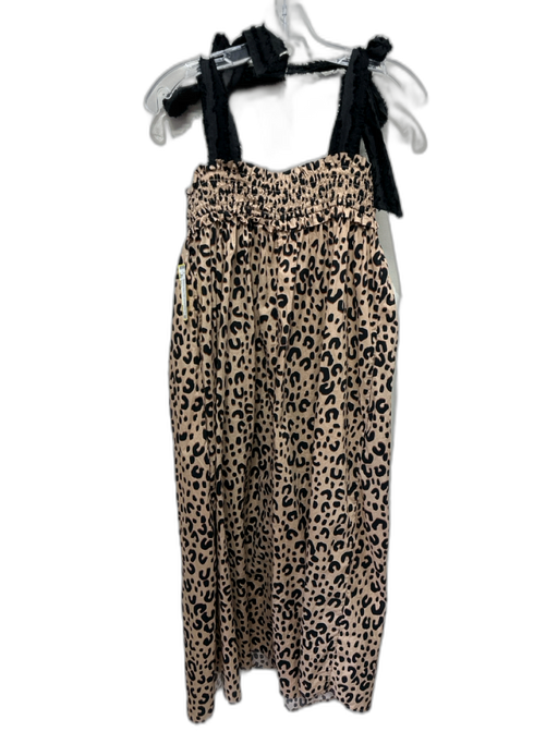Buru Size XS/S Brown & Black Cotton Leopard Print Tie Shoulder Elastic Top Dress Brown & Black / XS/S