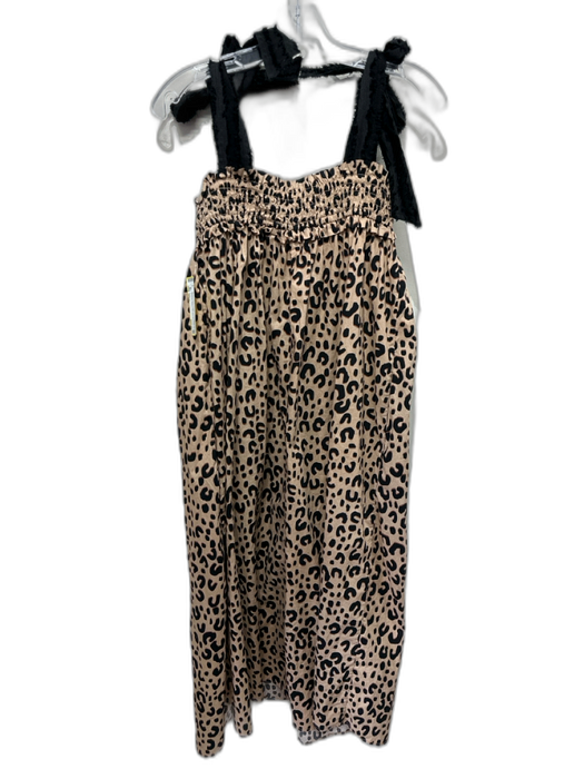 Buru Size XS/S Brown & Black Cotton Leopard Print Tie Shoulder Elastic Top Dress Brown & Black / XS/S