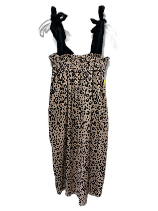 Buru Size XS/S Brown & Black Cotton Leopard Print Tie Shoulder Elastic Top Dress Brown & Black / XS/S