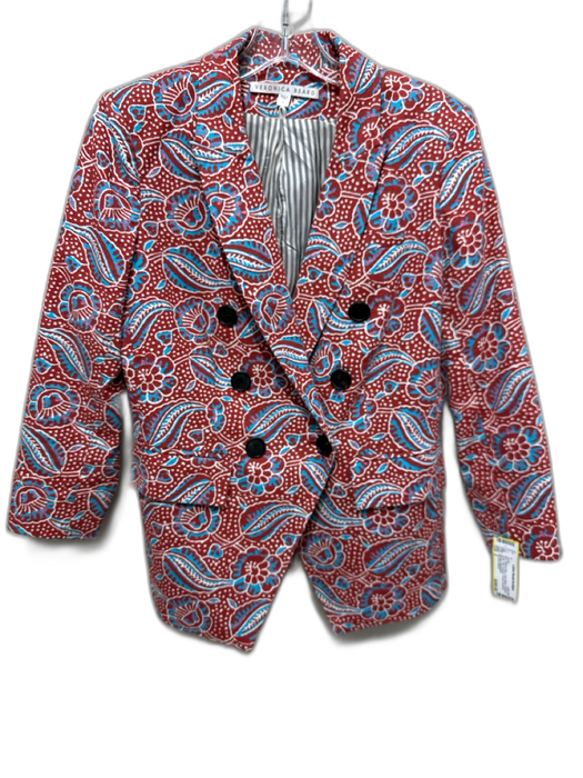Veronica Beard Size 2 Red, White & Blue Linen Blend Abstract Floral Jacket Red, White & Blue / 2