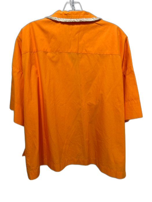 Odeeh Size 1 Orange & Beige Cotton Short Sleeve Fringe Trim Button Up Boxy Top Orange & Beige / 1