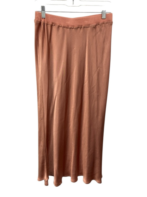Rose & Crown Size M Peach Pink Viscose Elastic Waistband Satin A Line Midi Skirt Peach Pink / M