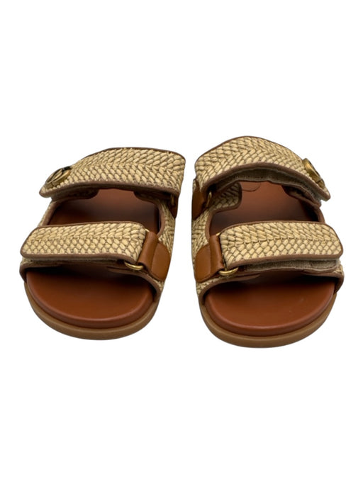 Gucci Shoe Size 37 Beige & Tan textile upper Woven Gold Tone Logo Velcro Sandals Beige & Tan / 37