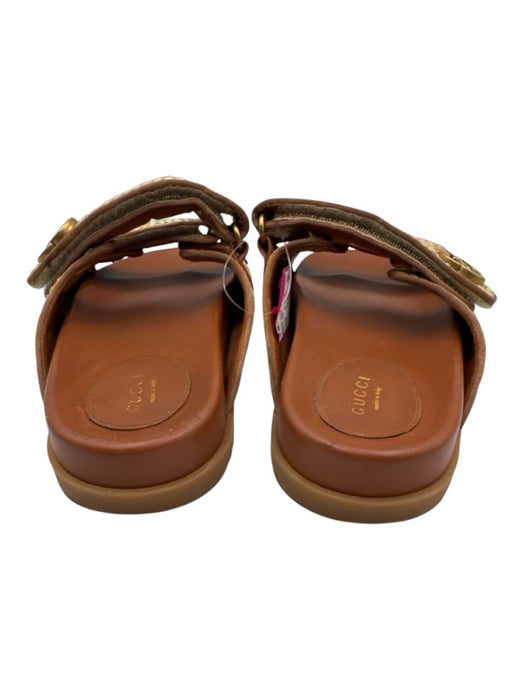 Gucci Shoe Size 37 Beige & Tan textile upper Woven Gold Tone Logo Velcro Sandals Beige & Tan / 37
