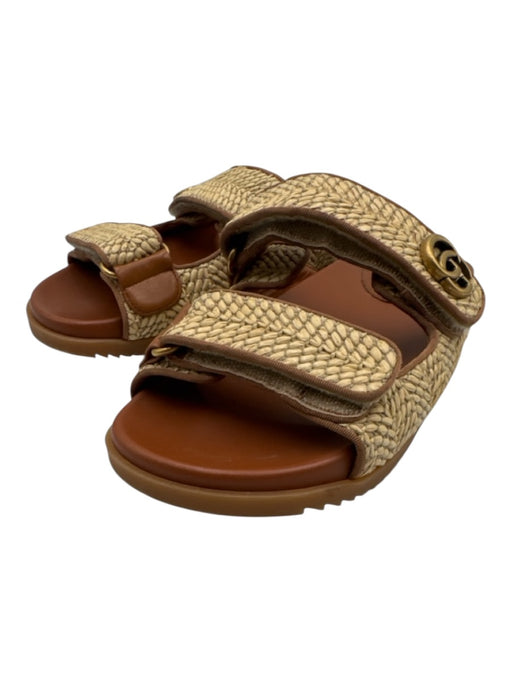 Gucci Shoe Size 37 Beige & Tan textile upper Woven Gold Tone Logo Velcro Sandals Beige & Tan / 37