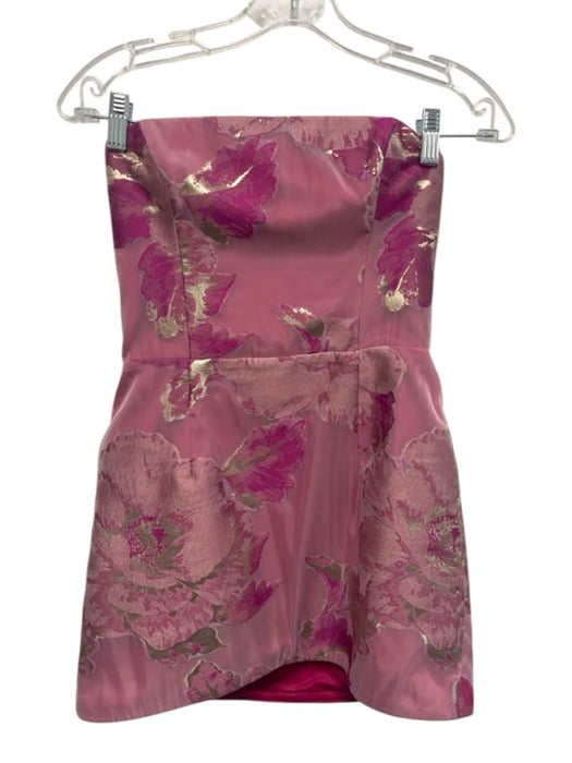 Katie May Size XS Pink & Gold Polyester Blend Strapless Floral Jacquard Dress Pink & Gold / XS