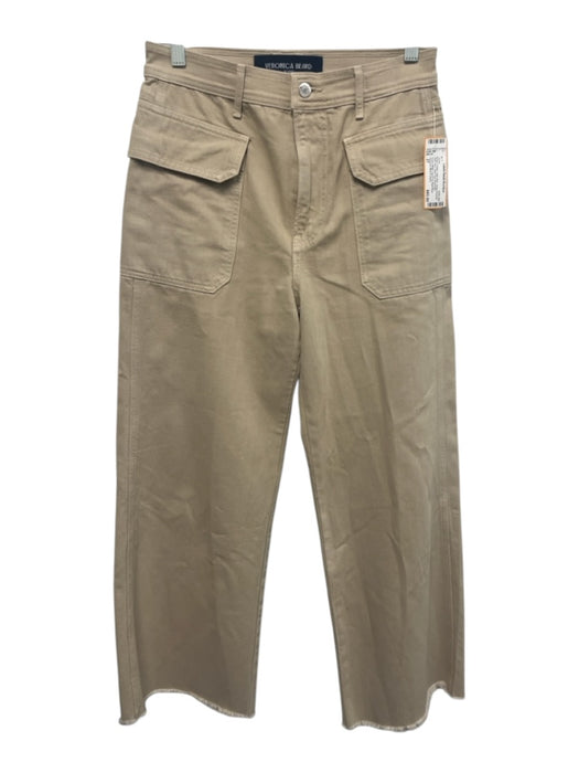 Veronica Beard Jeans Size 27 Beige Cotton High Rise Cargo Pockets Raw Hem Jeans Beige / 27