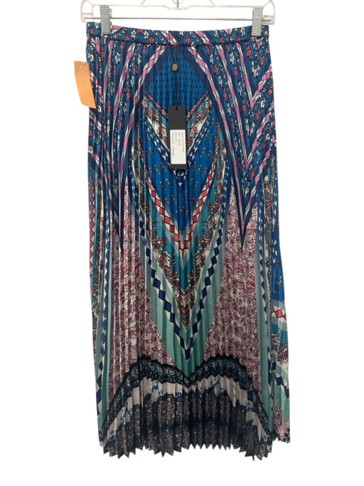 Caballero Size XS Blue, White, Pink Polyester Elastic Waist Multi Pattern Skirt Blue, White, Pink / XS
