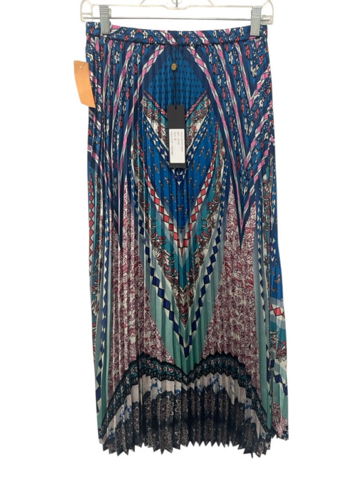 Caballero Size XS Blue, White, Pink Polyester Elastic Waist Multi Pattern Skirt Blue, White, Pink / XS