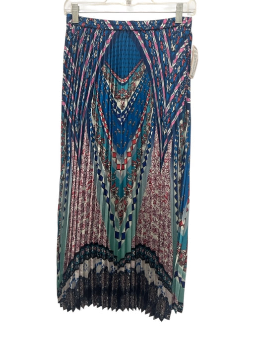 Caballero Size XS Blue, White, Pink Polyester Elastic Waist Multi Pattern Skirt Blue, White, Pink / XS
