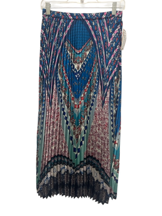 Caballero Size XS Blue, White, Pink Polyester Elastic Waist Multi Pattern Skirt Blue, White, Pink / XS