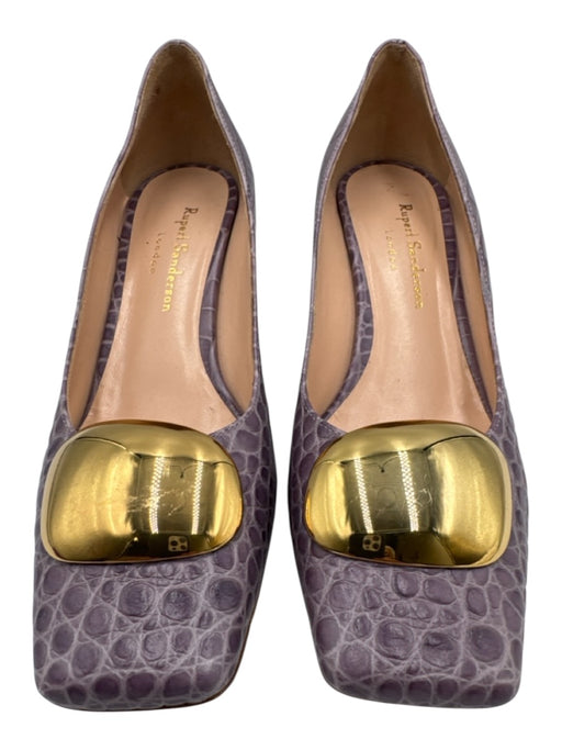 Rupert Sanderson Shoe Size 37.5 Purple & Gold Leather Croc Embossed Pumps Purple & Gold / 37.5