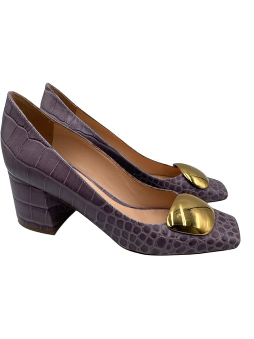 Rupert Sanderson Shoe Size 37.5 Purple & Gold Leather Croc Embossed Pumps Purple & Gold / 37.5