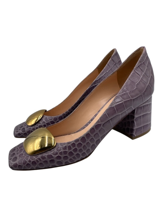 Rupert Sanderson Shoe Size 37.5 Purple & Gold Leather Croc Embossed Pumps Purple & Gold / 37.5