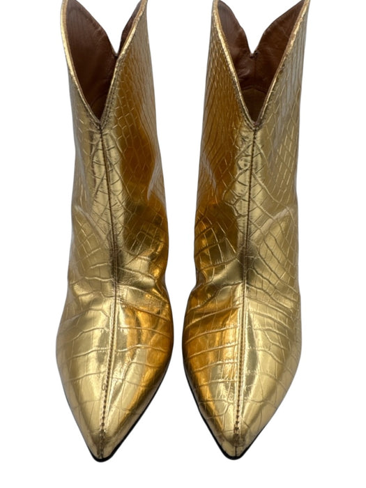 Paris Texas Shoe Size 37 Golden Beige Croc embossed Pointed Toe Shine Boots Golden Beige / 37