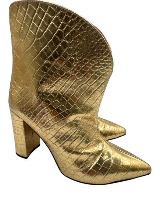 Paris Texas Shoe Size 37 Golden Beige Croc embossed Pointed Toe Shine Boots Golden Beige / 37