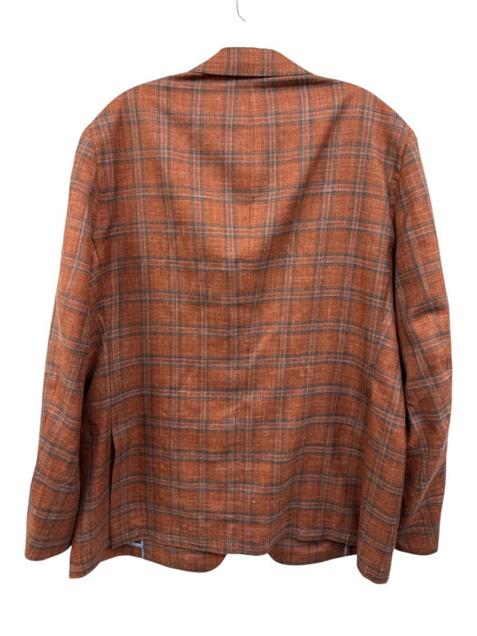 Hickey Freeman Orange & Blue Wool Plaid 2 Button Men's Blazer Orange & Blue / Est L