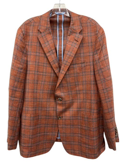 Hickey Freeman Orange & Blue Wool Plaid 2 Button Men's Blazer Orange & Blue / Est L