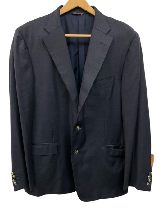 Hickey Freeman Navy Blue Wool Solid 2 Button Men's Suit Navy Blue / Est L