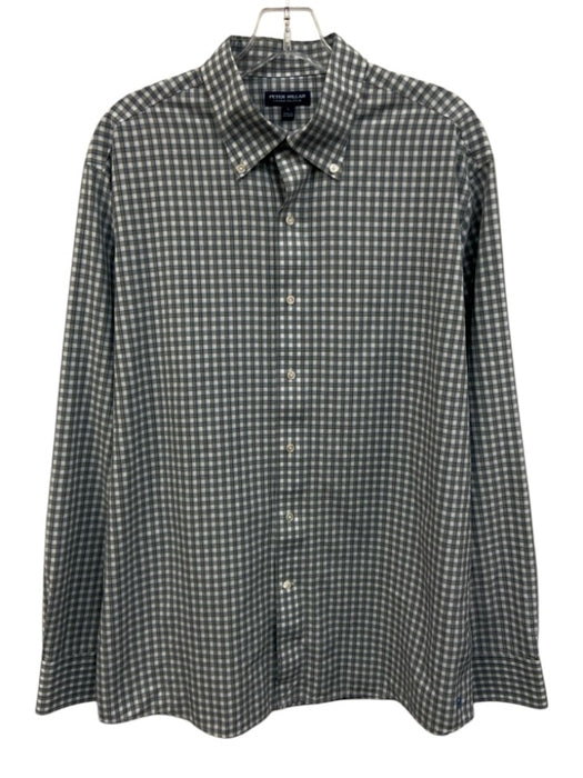 Peter Millar Size L White & Green Polyester Plaid Button Down Long Sleeve Shirt White & Green / L