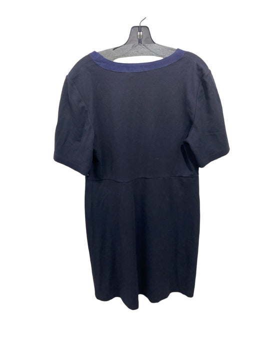 Tory Burch Size XL Black & Navy Wool Suede V Neck Seam Detail Shift Dress Black & Navy / XL