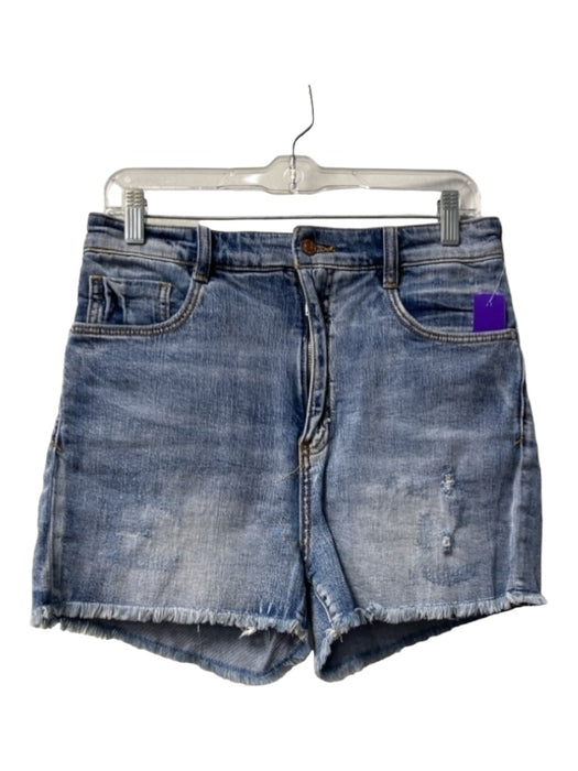 Pilcro Size 30 Denim Blue Cotton Blend Frayed Hem zip fly Mid Thigh Shorts Denim Blue / 30