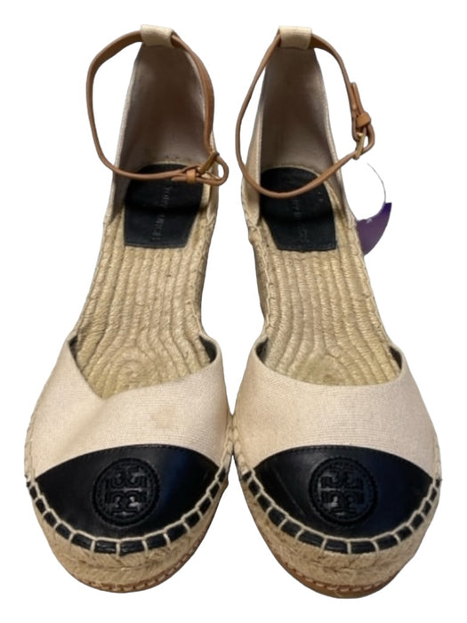 Tory Burch Shoe Size 9.5 Tan & black Canvas Buckle Ankle Closed Toe Wedge Shoes Tan & black / 9.5