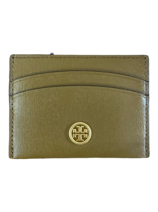 Tory Burch Brown Leather Card Holder Inside & Outside Pockets Logo Mini Wallets Brown