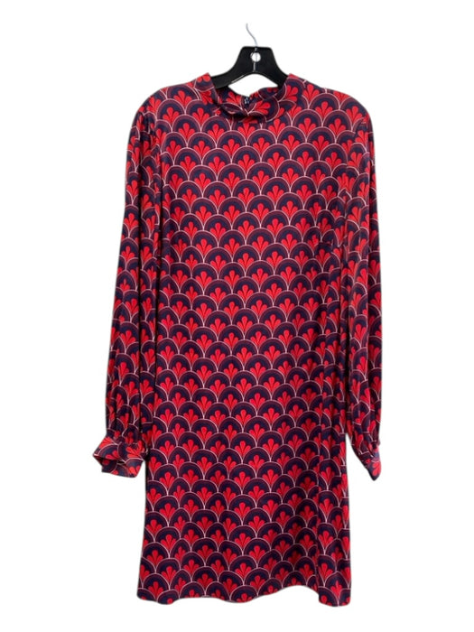 Boden Size 10 Red & Navy Viscose Standing Collar Back Zip All Over Print Dress Red & Navy / 10