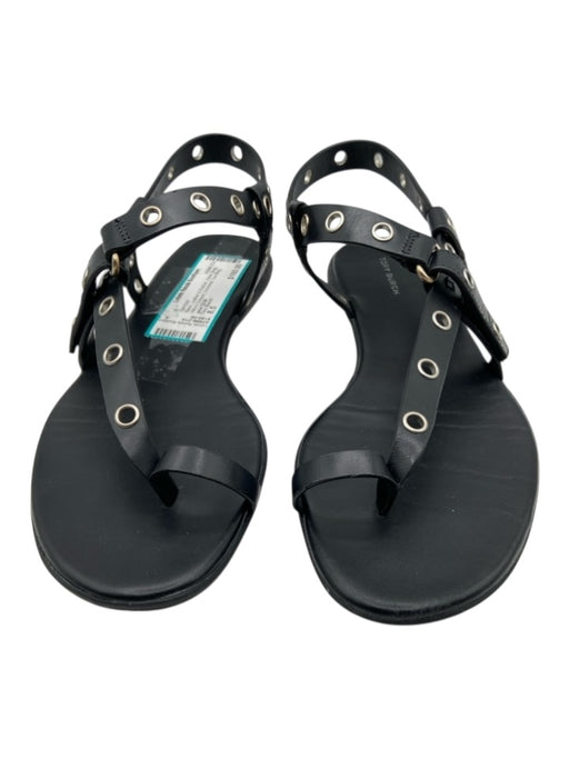 Tory Burch Shoe Size 8.5 Black Leather & Rubber Ankle Strap Grommet Sandals Black / 8.5