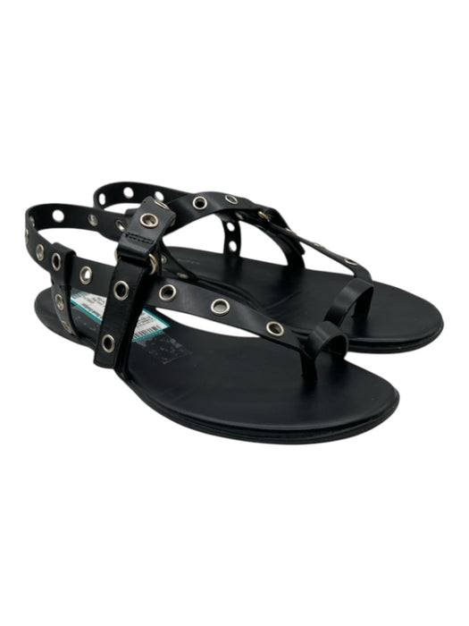 Tory Burch Shoe Size 8.5 Black Leather & Rubber Ankle Strap Grommet Sandals Black / 8.5