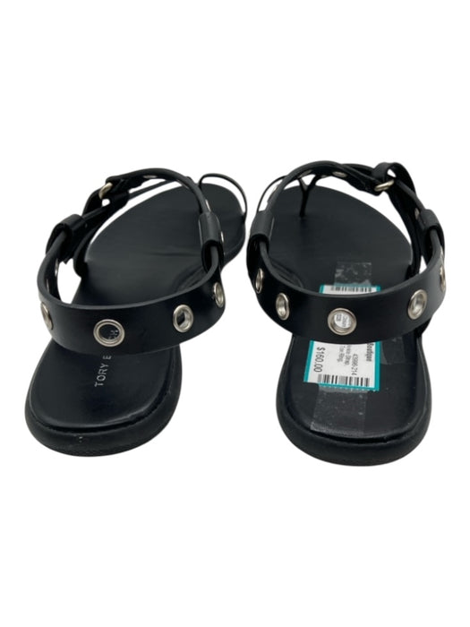 Tory Burch Shoe Size 8.5 Black Leather & Rubber Ankle Strap Grommet Sandals Black / 8.5
