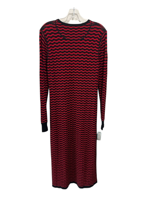 Marc Jacobs Size L Black & Red Merino Wool Long Sleeve Round Neck Ribbed Dress Black & Red / L