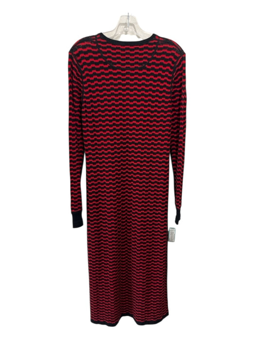 Marc Jacobs Size L Black & Red Merino Wool Long Sleeve Round Neck Ribbed Dress Black & Red / L
