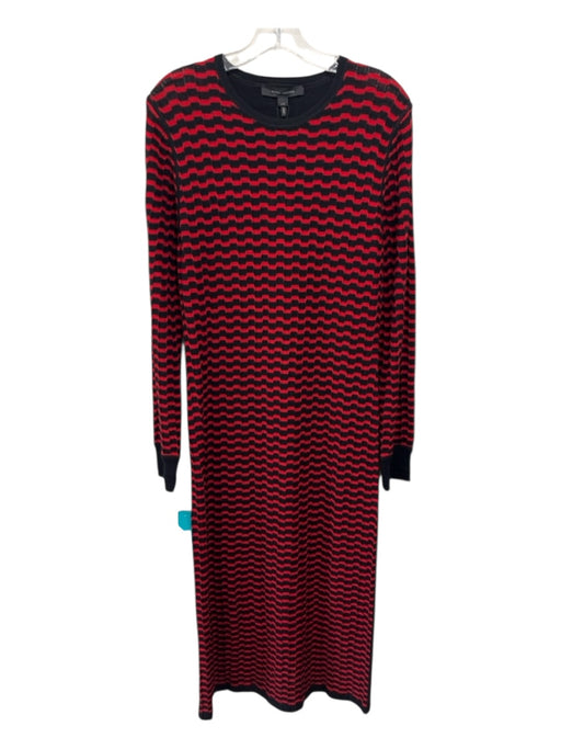 Marc Jacobs Size L Black & Red Merino Wool Long Sleeve Round Neck Ribbed Dress Black & Red / L