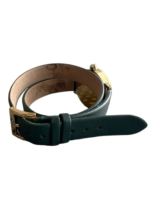 Tory Burch Green Leather Gold hardware Round Face Thin Band Watches Green