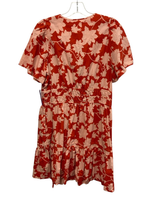 Anthropologie Size L Red & Pink Cotton Split V Neck Pockets Floral Print Dress Red & Pink / L