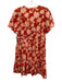 Anthropologie Size L Red & Pink Cotton Split V Neck Pockets Floral Print Dress Red & Pink / L