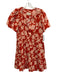 Anthropologie Size L Red & Pink Cotton Split V Neck Pockets Floral Print Dress Red & Pink / L