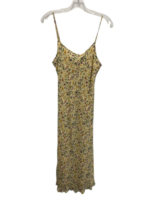 Reformation Size L Pale Yellow Viscose Sleeveless Floral Print Midi Dress Pale Yellow / L