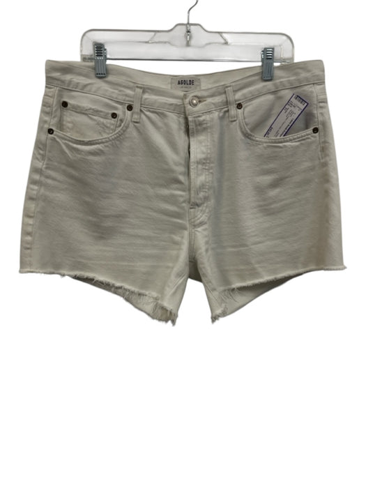 Agolde Size 31 White Cotton Frayed Hem Button Fly Shorts White / 31
