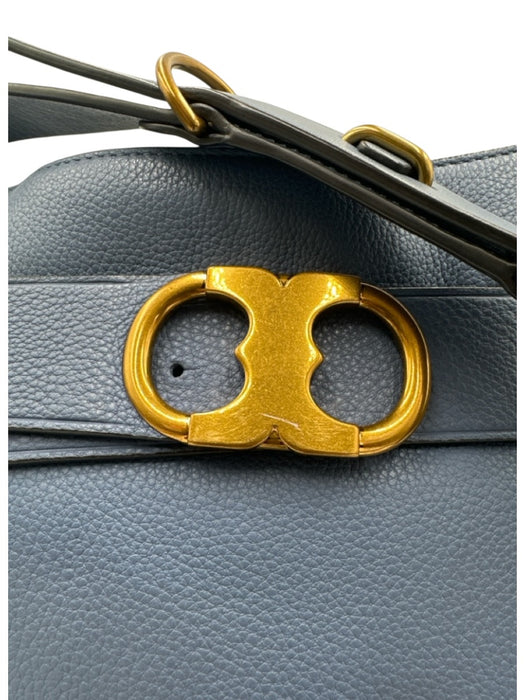 Tory Burch Blue Leather goldtone hardware Pebbled Bag Blue
