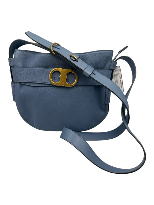Tory Burch Blue Leather goldtone hardware Pebbled Bag Blue
