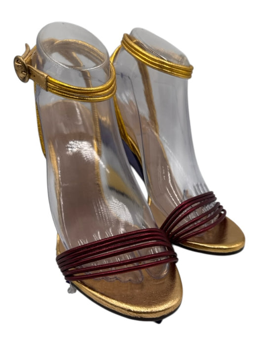 Chloe Shoe Size 39 Multi Leather Wedge Strappy Metallic Sandals Multi / 39