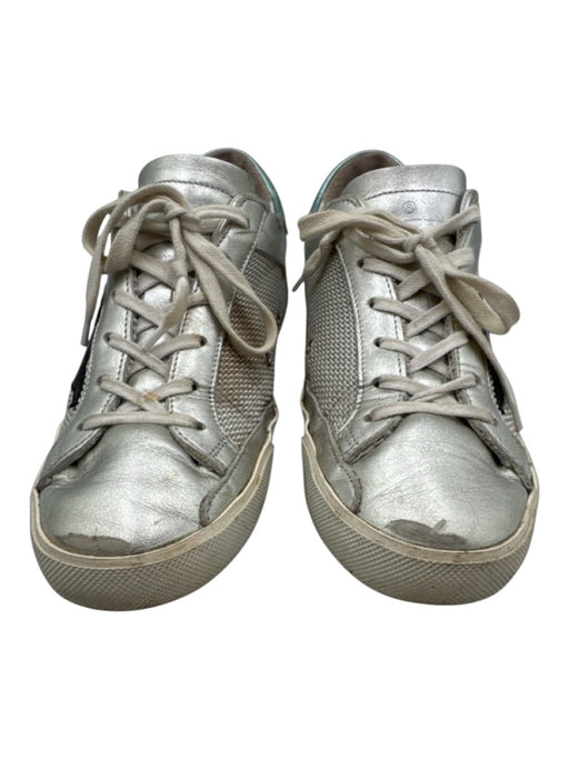 Golden Goose Shoe Size 39 Silver & Black Leather Metallic Low Top Sneakers Silver & Black / 39